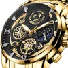 Sun Moon Star Montre pour homme Calendrier squelette Tourbillon non mécanique Montre étanche à quartz