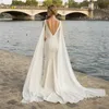 V-ringning sjöjungfru enkel bröllopsklänning 2022 Sexig rygglös satin arabiska land brudklänningar skräddarsydd avtagbar drapering öppen rygg mjuk boho sommarstrand utomhus brud