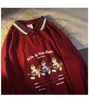 Женские толстовок Осень Случайные винтажные буквы медведя при печати полосатой лоскутный воротниц поло Хараджуку Негабаритный пуловер с капюшоном 220811
