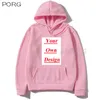 Aangepast zwart wit roze roodgrijze marineblauw streetwear winter heren s unisex hoodie polyester eigen patroon 220811