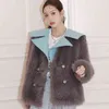 Fashion Thick Warm Fur Coat Of Women 2022 Winter New Light Luxury Grayish purple Splicing Outwear Elegant Fake Fur Female Jacket T220810