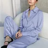 Ootn Blue Satin Home Wear Pak Spring Brown Long Sleeve 2 -delige top en broek vrouwen losse casual zomerse broek Sets Lady 220811