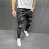 Des hommes peints en jean skinny extensible Slim Fit Ripped en détresse plissée du genou Pantalon denim Pantalon Brand Trafle décontracté pour hommes 220811