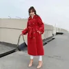 2021 Zimowe kobiety Faux Fur Płaszcz grube ciepła kurtka kobiety swobodne luźne podwójnie piersi długie płaszcze kobiety Overcoat Femme Streetwear T220810