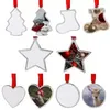 5 Style Sublimation Blank Heat Transfer Metal Christmas Pendants Hanging Ornaments Xmas Tree Decor Bezel Pendant stocking/Love/Star/Round For Wedding Party B0812