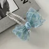 Koreanische Tulip Print Mesh Perle Haar Klaue Haarnadeln Mädchen Bowknot Clip Haar Zubehör Frau Headwear Barrettes