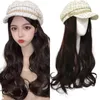 Berets Women Beret With Long Hair Attached Curly Wavy Hairpiece Hat DetachableBerets