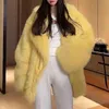 Nouveau hiver femmes fausse fourrure manteau femme col rabattu épais chaud à manches longues veste jaune élégant fille surdimensionné survêtement T220810