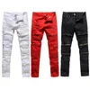 Hommes Skinny Stretch Denim Pantalon Déchiré En Détresse Déchiré Freyed Slim Fit Jeans Détruit Déchiré Jeans Noir Blanc Rouge Jeans 220811