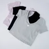LL Women's Yoga Sports Short Sleeve Sexy Tight Crop Top T-shirt V Neck U Beauty Back Fiess