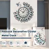 Grande Relógio de Pavão de Pavão 3D Diamante 3D Luz de Luxo Luxo Decorações da Casa Decorações de Metal Watch Relógio Silent