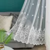 カーテンドレープリビングルームのための白い刺繍花の花の窓上映ヨーロッパスタイルの薄手のボイルベッドルームキッチン