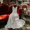 Spaghettiträger Spitze Meerjungfrau Brautkleid Boho Strand Rustikale Hochzeit Brautkleider Übergröße 2022 Rückenfrei Cut-Out Land Sweep Zug Vintage Brautkleid Hippies