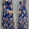 Kobiety Summer Blue Printed Szyfonowa sukienka z podszewką 220811