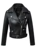 Ailegogo Women Spring Autumn Black Faux Leather Jackets Zipper Basic Coat Turndown Collar Motor Biker Jacket With Belt 220811