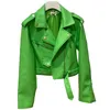 Kvinnors läder faux lautaro y2k kort grön gecko biker jacka långärmad blixtlås bälte färgade stilfulla ytterkläder för kvinnor mode 220919
