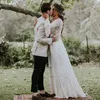 Хиппи кружевное свадебное платье Boho сексуальное v Sece Puffeck Elice Bohemian Beach Bride Plants 2022 Без спинки шифоновый открытый садовый свадебное платье Rope de Mariage vestidos novia