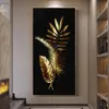 Peinture abstraite Art mural Feuilles d'or et arbre à fleurs Peinture à l'huile sur toile Affiches et impressions Photos pour salon Déco