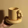 Lila roterande kulhandtag porslin kaffemugg med rund fettplatta keramik te cup kök hem samlar in dekor unik gåva t220810
