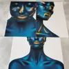 Ahpainting Canvas malowanie nordycka sztuka ścienna Złota Blue Girl Plakat Dekor Home Decor Figur