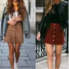 Women Casual Skirt Party Mini Womens High Waist Short Skirts Autumn Winter Button bodycon Lace Up Suede Leather Skirt 220818