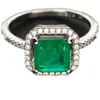 Anello a fascia punk con ciondolo in argento S925 con design a diamante verde per regalo di gioielli da sposa da donna