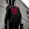 Hip Hop Denim Jacket Men gothic skalle Cobra tryckt broderi hål rippade streetwear harajuku rock punk vintage jeans 220818
