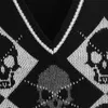 Y2K Gothic Knit Pull Gilet Crâne Argyle Imprimer Motif Tricots Col V Pull Mode Jumper Top Femmes Halloween Streetwear 220818