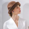 100% Wool Felt Flanging Floral Wool Felt Fedoras Women's Autumn Winter Cloche Hats Elegant Banquet Fedora Hat Y220818