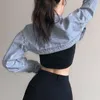 Y2K solide recadrée Denim veste femmes automne Vintage Sexy Kpop Streetwear jean vers le bas manteau femme hiver E haut pour fille Iam ty 220819