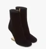 Bottines d'hiver pour femmes en cuir Nappa, bout rond, côté intérieur, fermeture éclair, diagonale dorée, talon stéréo en forme de F, profilé de luxe avec une nouvelle mode, taille 35-43