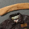 G1 Мужская толстая кожаная куртка пилота Винтажное коричневое свободное пальто с шерстяным воротником Классический военный бомбер 100 Натуральная коровья кожа 2208185357707