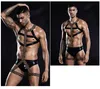 Perizoma da uomo G-String da uomo Leopard Halter Neck Elastico Pettorina per il corpo Pantaloncini Sexy Bondage Lingerie Set Spettacolo teatrale Bar Rave Clubwear Costo