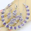 Ensembles de bijoux Dubai pour femmes mariage violet améthyste collier pendentif boucles d'oreilles bague Bracelet boîte-cadeau 220818