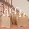 Reusable Burlap Tote Bags Women Jute Beach Shopping Grocery Bag with Handle for Bridesmaid Wedding