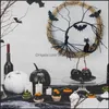 Decorative Flowers Wreaths Horror Wreath With Light Glowing Rattan Door Decor Glow In The Dark Knocker Bat Halloween Home Bdesybag Dhh4N