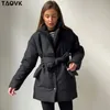 TAOVK Short Winter Parkas Women Warm Down Cotton Jacket Female Casual Loose Outwear A Belt Cotton padded Coat 220818