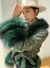 OFTBUY Winter Jacket Women Wool&Blends Belt Coat Natural Real Fox Fur Collar Gold Plaid Thick Warm Streetwear New tweed