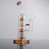 Szklane fajki wodne Dwukomorowe ramię Tree Perc Bongs Dyfuzor Fajki wodne Palnik olejowy Bubbler Dab Rig Shisha z bangerem 14mm Joint Niebieski Fioletowy Ciemnozielony Kolor