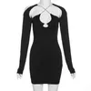 Design Women Dress Low-cut Hollow Out Long Sleeves Elegant Casual Dresses