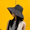 Nowy letni Outdoor UV Ochrona Słońca Kapelusze Kobiet Wide Brim Bucket Hat z ROPE Beach Hape dla Lady Girl Y220818