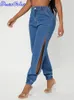 Денимколабская модная сторона ног разделенные женские джинсы свободные брюки гарема, дамы, связывают ноги уличная одежда джинсы повседневные джинсовые штаны L220817