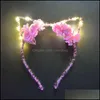 Couronnes De Fleurs Décoratives Femmes Filles Couronne De Fleurs Lapin Oreille De Chat Cheveux Hoop Glow String Light Bandeau Cadeau De Fête Cosplay Bdesybag Dhj64