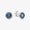 Blue Round Sparkle Shind Серьги Аутентичные 925 серебряных серебряных серебря