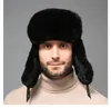 100% vrai chapeau de trappeur en peau de mouton réel Rex lapin fourrure oreillettes casquette russe Ushanka