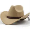 Boinas de lana para hombre y mujer, Sombrero de vaquero occidental para caballero, señora, Jazz, vaquera con sombrero de cuero, gorras, boinas, boinas