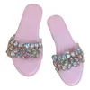 Sandalet Kadınlar Yaz Ayakkabıları Renkli Kristal Sandlas Sıraslı Daireler Moda Bling Slip Slip Home Plaj Ayakkabı