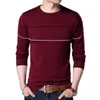 Autumn Men's Sticked tröja T Shirt Comfy O Neck Long Sleeve Pullover Stripe Patchwork Jumper Casual Bottoming Shirt for Winter 220818