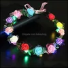 Decorative Flowers Wreaths 20Pcs Flower Garland Headband Led Light Luminous Crown Girls Hair Wreath Party Headpiece Easter Bdesybag Dhevo