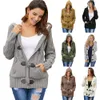 Damen-Strickjacke mit Kapuze, Knopfleiste, Zopfmuster, Mantel, Oberbekleidung mit Taschen, Kleidung für Damen, lockere Fleece-Kleidung